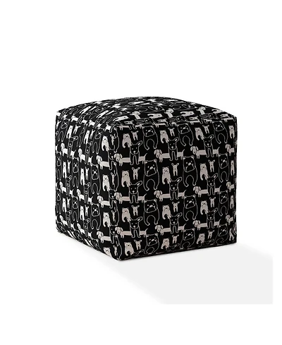 17" Black Cotton Animal Print Pouf Ottoman