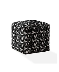 17" Black Cotton Animal Print Pouf Ottoman