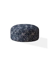 Canvas Round Damask Pouf Ottoman for Living Room and Bedroom Seating