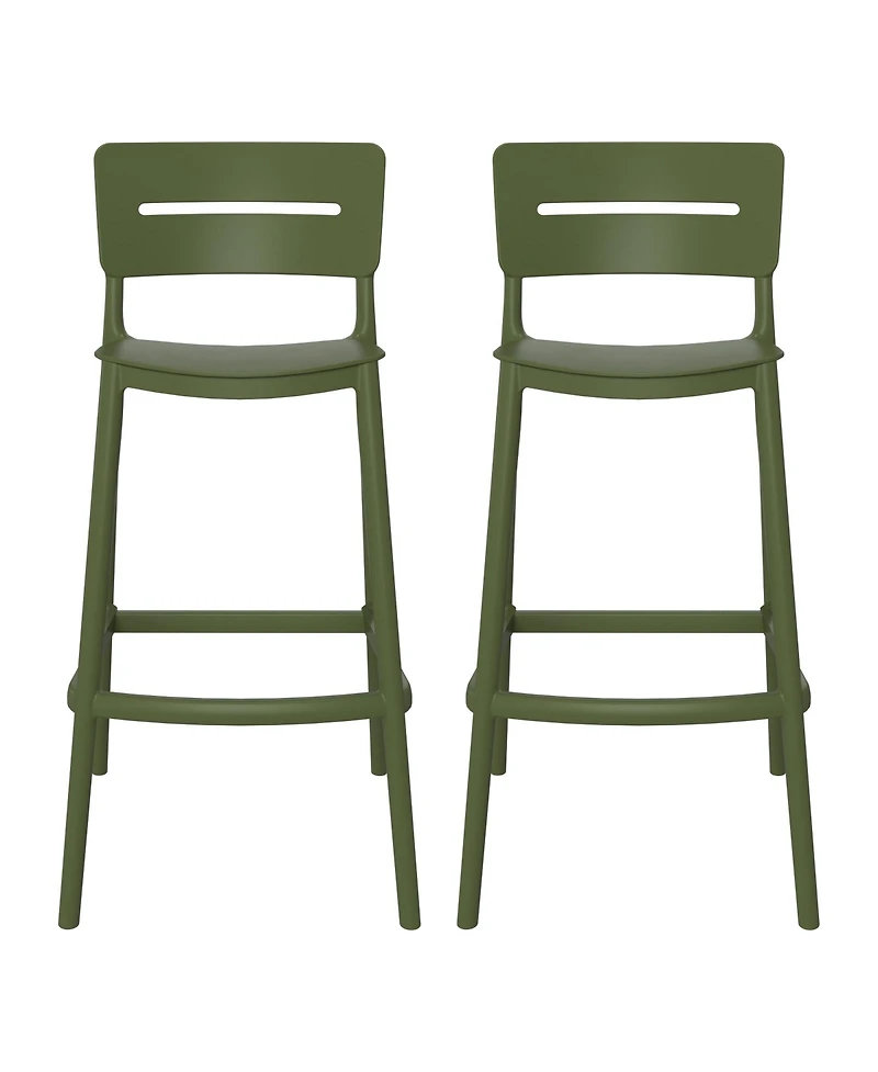 Stackable Polypropylene Resin Plastic Outdoor Patio Bar Stools (Set of 2)