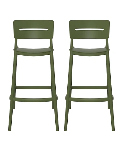 Stackable Polypropylene Resin Plastic Outdoor Patio Bar Stools (Set of 2)