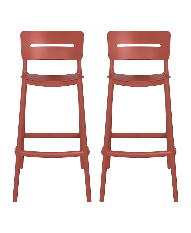 Stackable Polypropylene Resin Plastic Outdoor Patio Bar Stools (Set of 2)