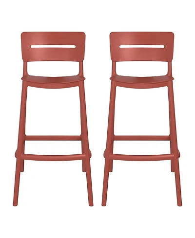 Stackable Polypropylene Resin Plastic Outdoor Patio Bar Stools (Set of 2)