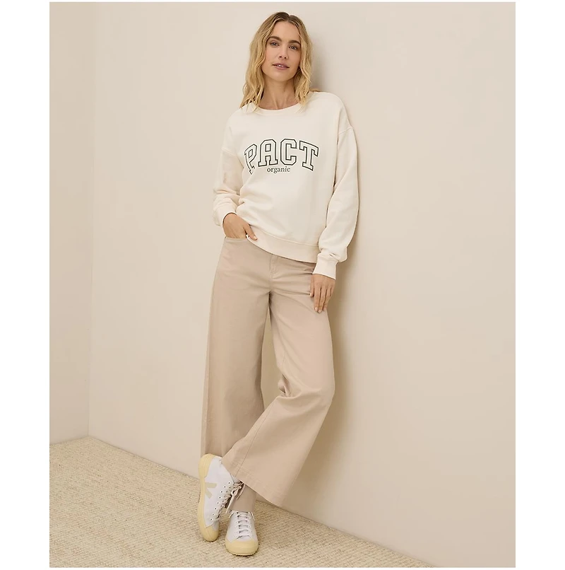 Pact Women's Organic Cotton Cloud Brushed Fleece Graphic Crew Sweatshirt