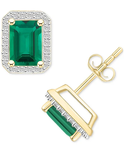 Lab-Created Emerald (1-3/4 ct. t.w.) & White Sapphire (1/4 Rectangle Halo Stud Earrings 10k Gold (Also Gold)