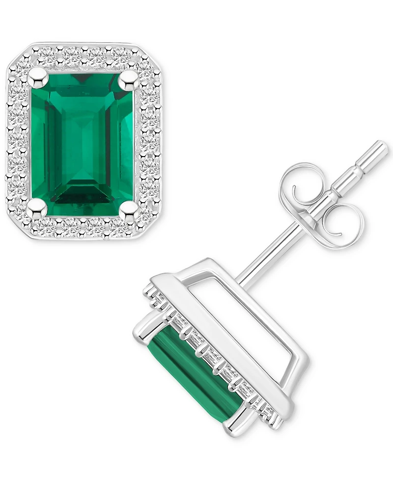Lab-Created Emerald (1-3/4 ct. t.w.) & White Sapphire (1/4 Rectangle Halo Stud Earrings 10k Gold (Also Gold)