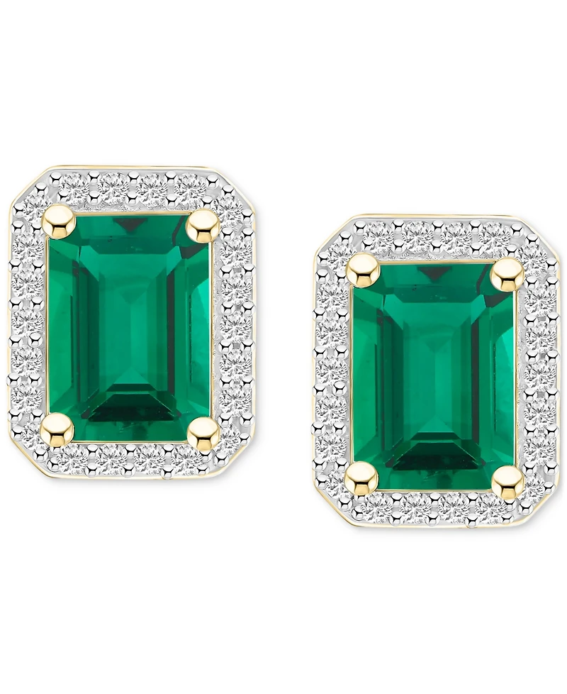 Lab-Created Emerald (1-3/4 ct. t.w.) & White Sapphire (1/4 Rectangle Halo Stud Earrings 10k Gold (Also Gold)