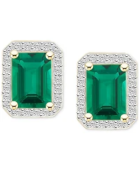 Lab-Created Emerald (1-3/4 ct. t.w.) & White Sapphire (1/4 Rectangle Halo Stud Earrings 10k Gold (Also Gold)