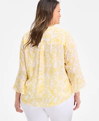 Style & Co Plus Morning Glories Pintuck Top, Exclusively at Macy's
