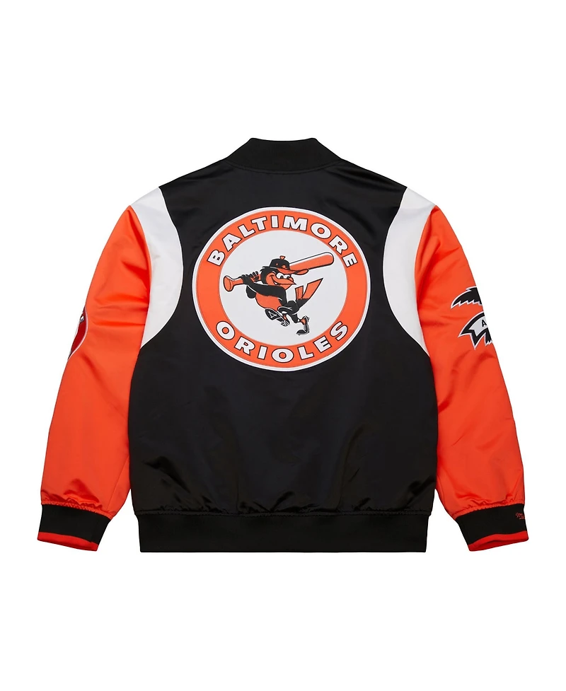 Mitchell & Ness Men's Black/Orange Baltimore Orioles Cooperstown Collection Team Origins Satin Full-Snap Jacket