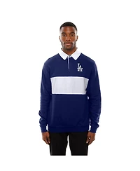 New Era Men's Dark Blue Los Angeles Dodgers Throwback Prep Color Block Rugby Polo Shirt
