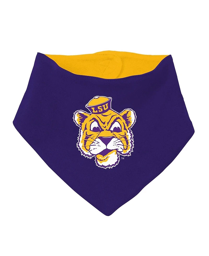 Mitchell & Ness Baby Boys and Girls Purple Lsu Tigers Bodysuit, Bib Bootie, Set of 3