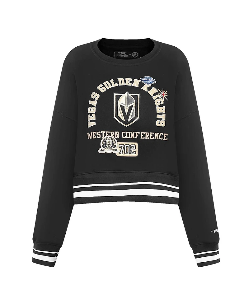 Pro Standard Women's Black Vegas Golden Knights Area Code Cropped Pullover Sweatshirt