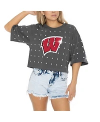 Gameday Couture Women's Gray Wisconsin Badgers Go Time Rhinestone Crop T-Shirt