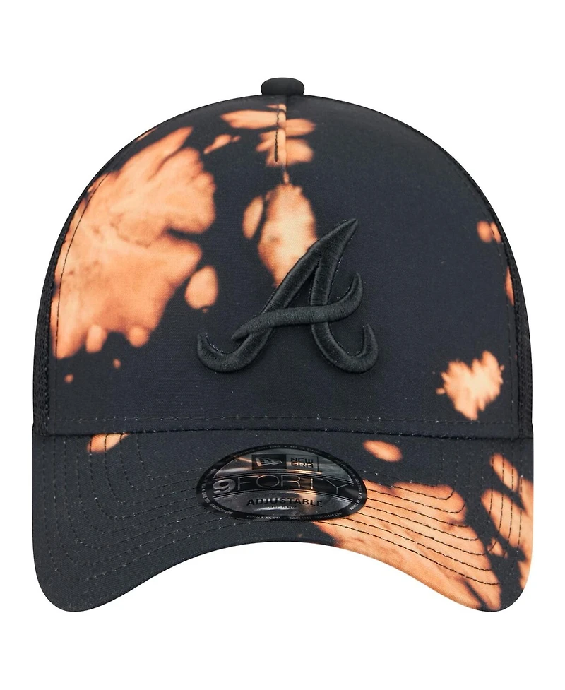 New Era Men's Black Atlanta Braves Bleached A-Frame 9FORTY Adjustable Hat