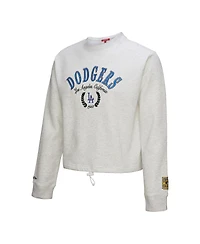 Mitchell & Ness Women's Heather Gray Los Angeles Dodgers Cropped Toggle Pullover Sweatshirt