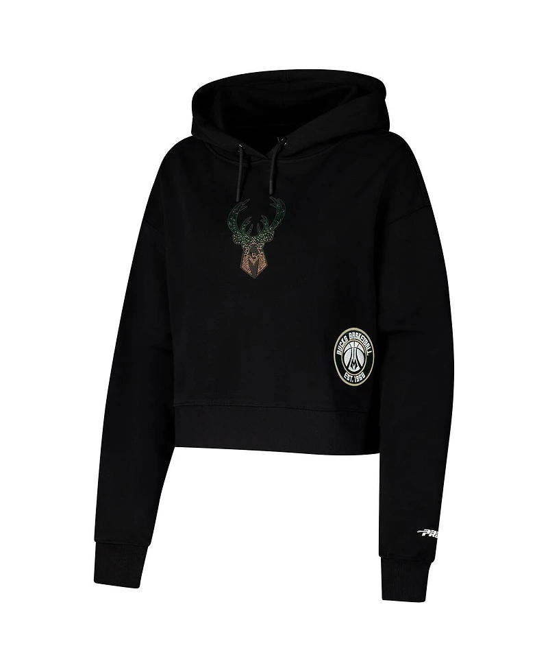 Pro Standard Women's Black Milwaukee Bucks Jewels Cropped Pullover Hoodie