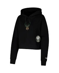 Pro Standard Women's Black Milwaukee Bucks Jewels Cropped Pullover Hoodie