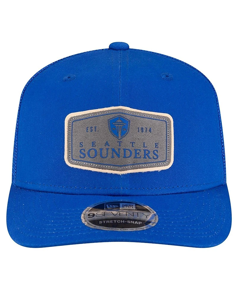 New Era Men's Blue Seattle Sounders Fc Labeled 9SEVENTY Trucker Stretch-Snap Adjustable Hat