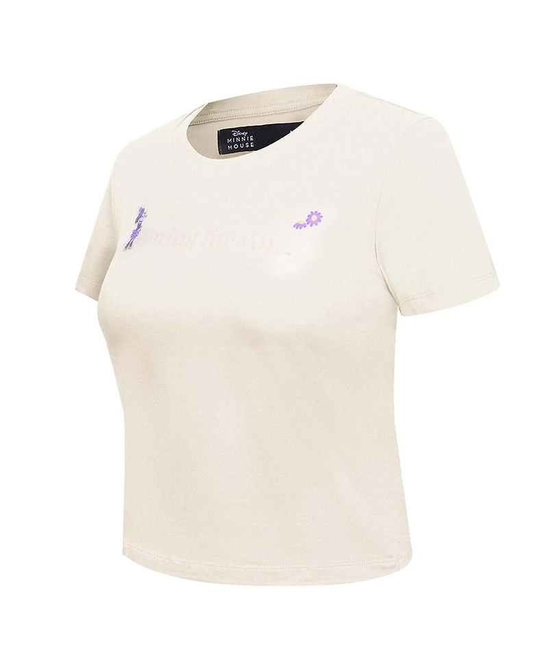 Freeze Max Women's Cream Mickey Friends Rooting For You Baby Doll Cropped T-Shirt