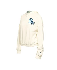 New Era Women's Cream Seattle Kraken Glam Game Quarter-Zip Cropped Floral Pullover Hoodie