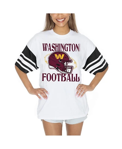 Gameday Couture Women's White Washington Commanders Vintage Look Contrast Mesh Striped Raglan T-Shirt