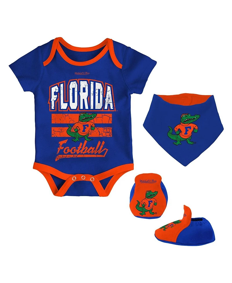 Mitchell & Ness Baby Boys and Girls Royal Florida Gators Bodysuit, Bib Bootie, Set of 3