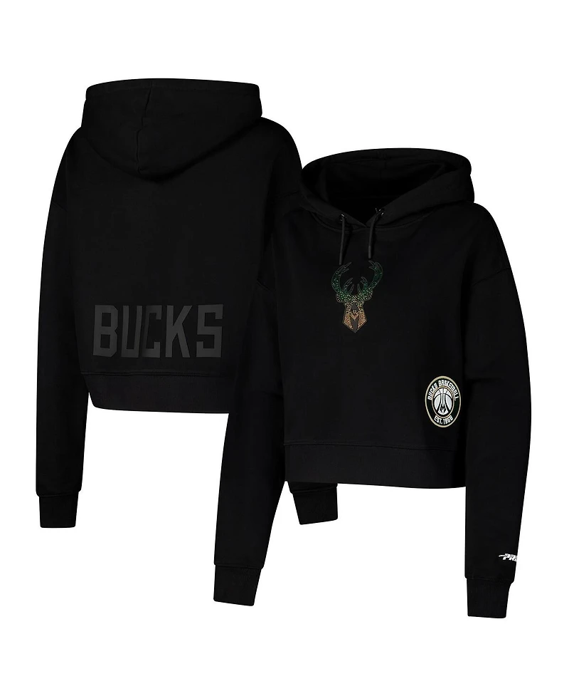 Pro Standard Women's Black Milwaukee Bucks Jewels Cropped Pullover Hoodie