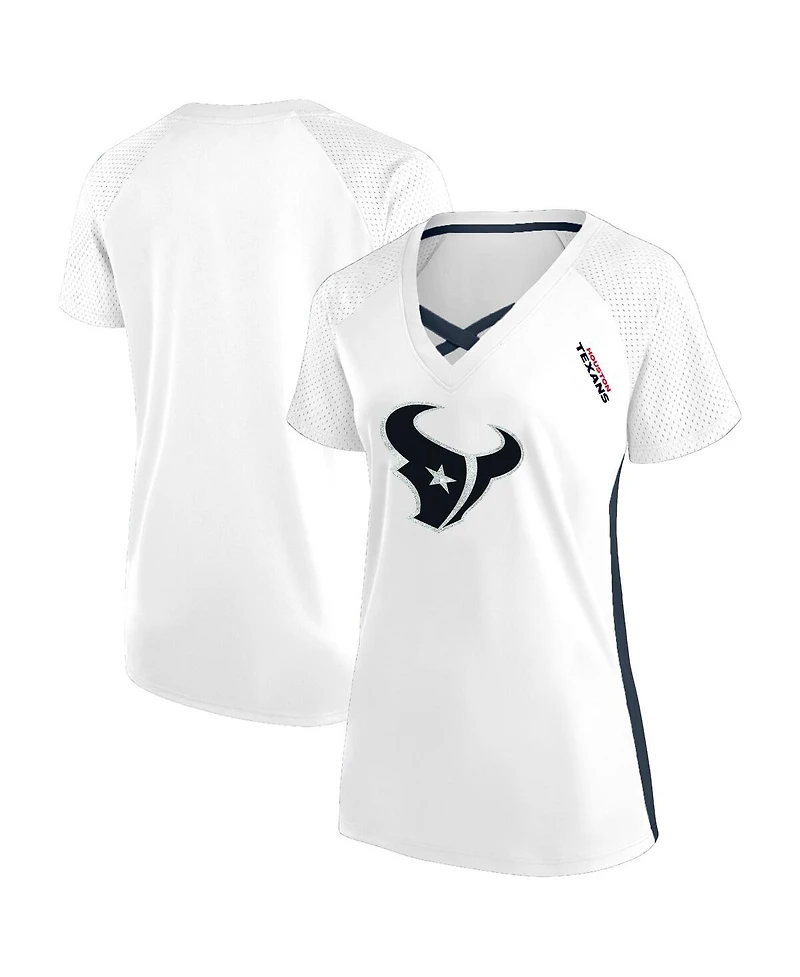 Fanatics Women's White Houston Texans Plus Size Glitter Lace-Up V- Neck T-Shirt