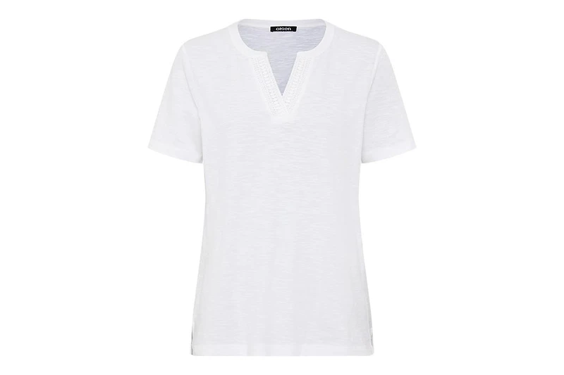 Olsen Women's Split Neck T-Shirt with Embroidery
