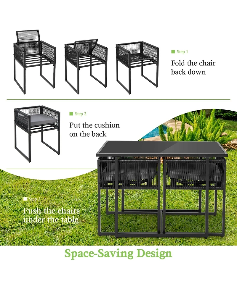 Gymax Set of 3 Pe Wicker Furniture Set Cushioned Chairs w/ Folding Backrest Patio Backyard