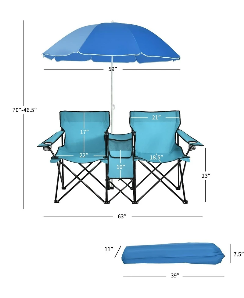 Portable Folding Picnic Double Chair With Umbrella
