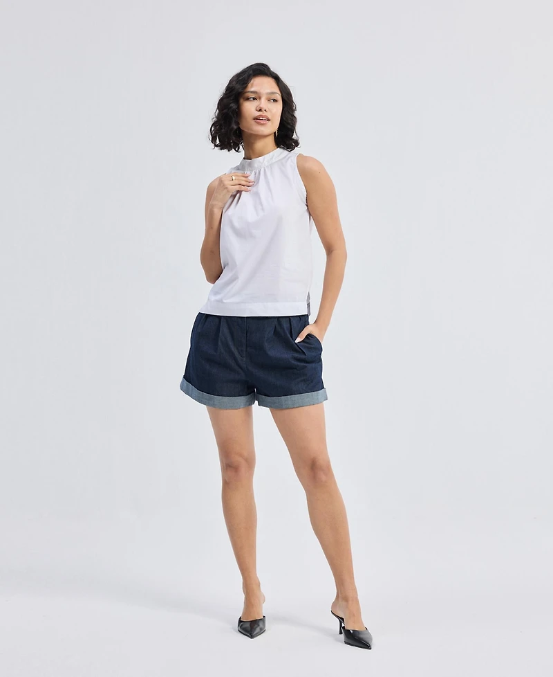 Reistor Women's High-Neck Top with Gathers White