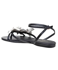 Linea Paolo Lucia | Flower Embellished Strappy Flat Leather Sandals