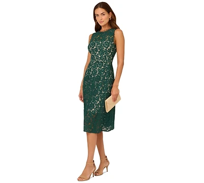 Adrianna Papell Women's Sleeveless Lace Midi Dress
