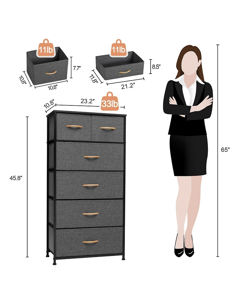 Steel and Fabric 6-Drawer Combo Dresser – Functional Storage