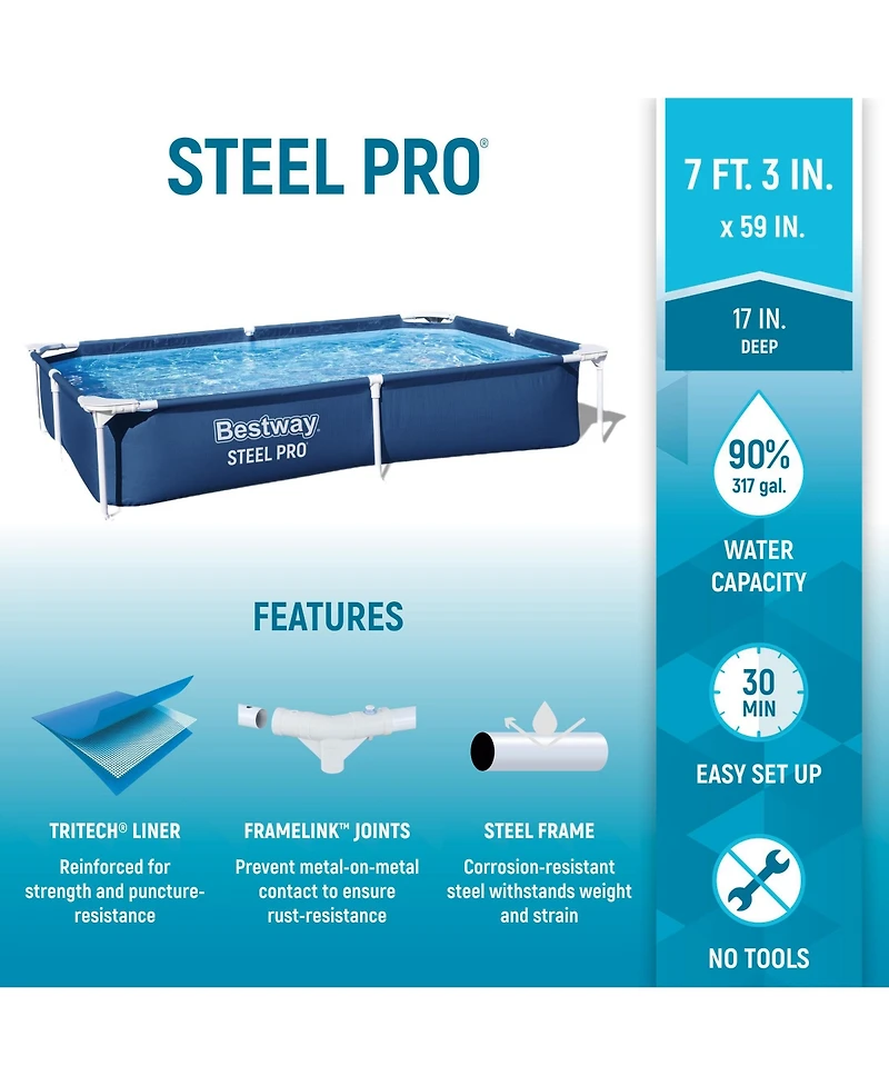 Bestway Steel Pro 87" x 59" x 17" Rectangular Above Ground Outdoor Swimming Pool
