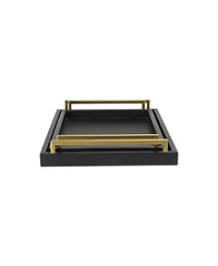 Set of Two Wood Serving Trays with Faux Croc Texture and Handles