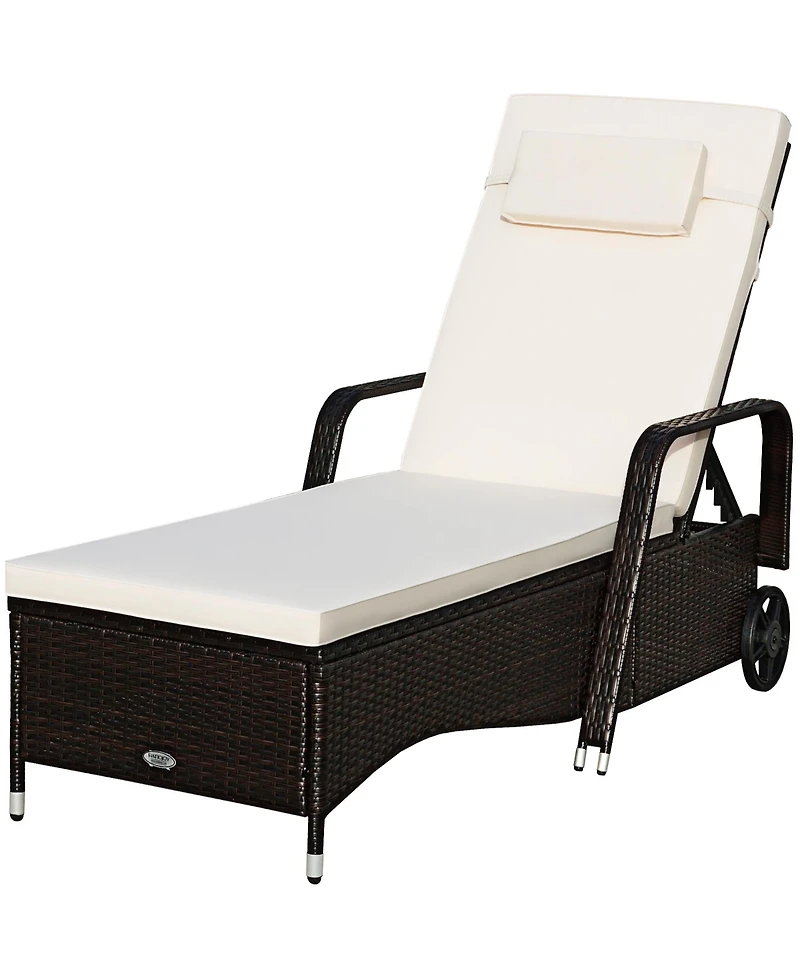 Patio Rattan Lounge Chair Chaise Adjustable Recliner Cushioned Sofa Garden
