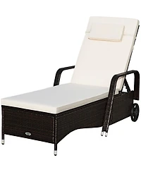 Patio Rattan Lounge Chair Chaise Adjustable Recliner Cushioned Sofa Garden