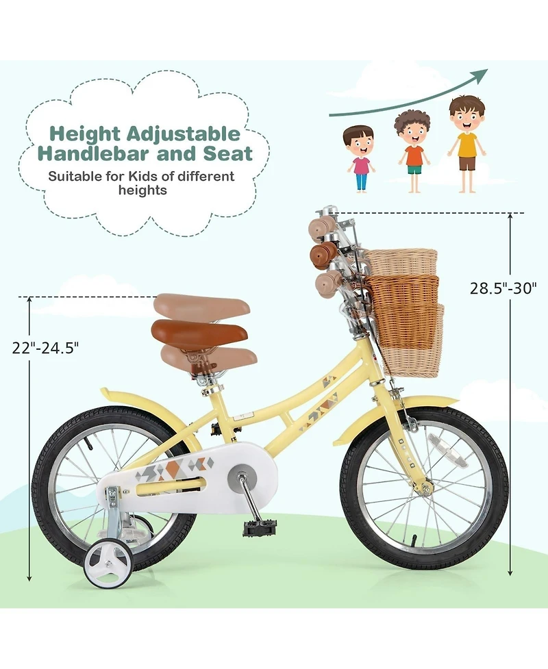 16" Kids Bike with Training Wheels & Adjustable Seat | Safety Reflectors, Bell for Ages 4-8