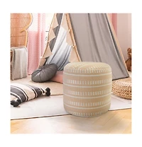 Striped Round Polyester Pouf Ottoman for Patio and Home Decor