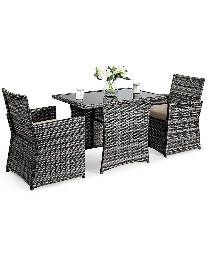 Gymax 3PCS Cushioned Wicker Rattan Patio Furniture Set Garden Yard Outdoor