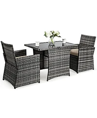 Gymax 3PCS Cushioned Wicker Rattan Patio Furniture Set Garden Yard Outdoor