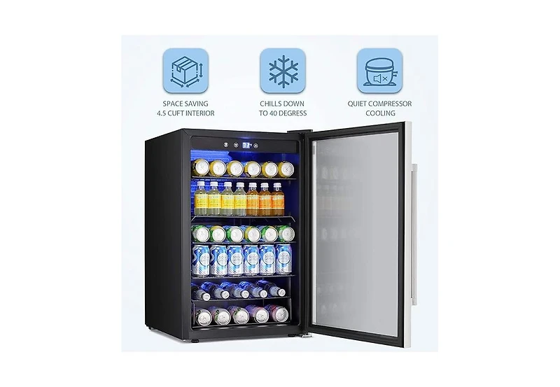 Zafro Mini Beverage Fridge with Glass Door - 145 Can Capacity, 4.4Cu.Ft Cooler for Soda, Beer or Wine, Perfect for Home, Office or Bar