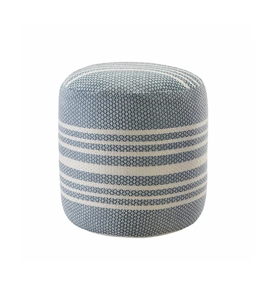 Round Striped Pouf Ottoman for Indoor and Outdoor Seating