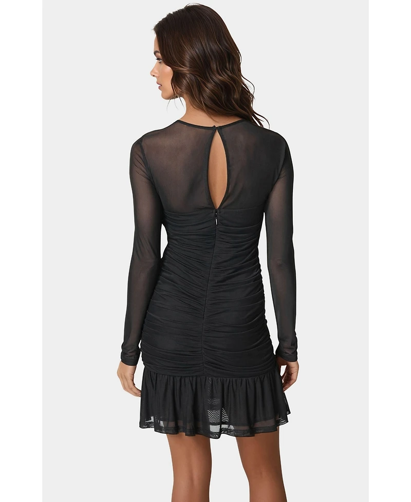 Bebe Women's Flounce Mesh Long Sleeve Mini Dress