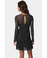 Bebe Women's Flounce Mesh Long Sleeve Mini Dress