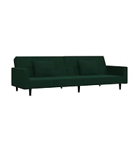 2-Seater Sofa Bed with Two Pillows Dark Green Velvet