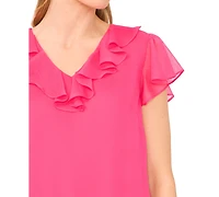 CeCe Women's Ruffle V-Neck Flutter Sleeve Top